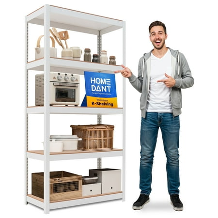 HOMEDANT House White 5 Tier 24.4" W Laminated Metal Shelving Unit Adjustable Storage Utility Rack Heavy Duty Shelves Organization Multipurpose Shelf Kitchen Garage Pantry Closet