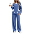 thumbnail image 5 of Inleife Women Color Block Tracksuit 2 Piece Outfit Set, Long Sleeve Crew Neck Sweatshirt & Wide Leg Pants With Pockets, Casual Loungewear Sports Suit, 5 of 6