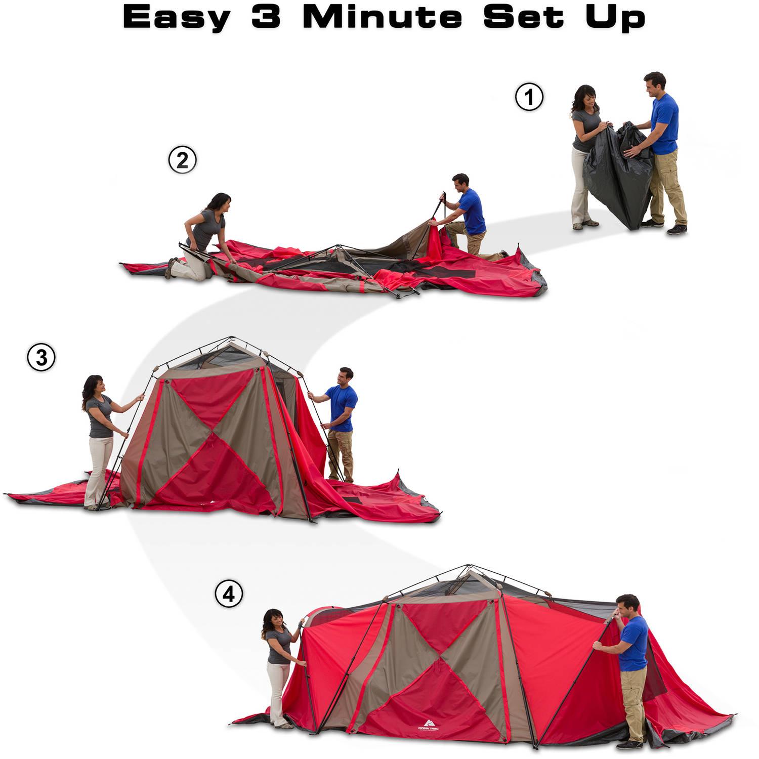 Ozark Trail 21' x 10' 3-Room Instant Tent with Awning, Sleeps 12, Red - image 3 of 11