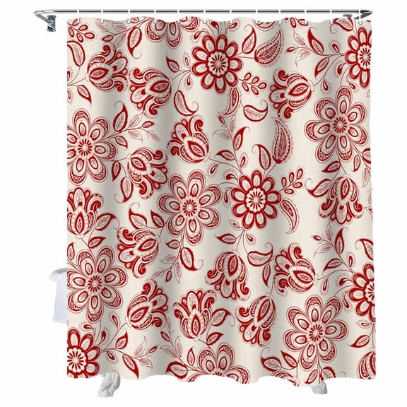 Shower Curtain Red Paisley Floral Shower Curtains for Bathroom Bathtub, Waterproof Fabric Shower Curtain Set with Hooks, Extra Long 72" x 78" Retro Bohemian Flowers