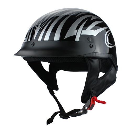 Gloss Black Motorcycle Skid Lid Helmet with Silver Pinstripe Flames DOT