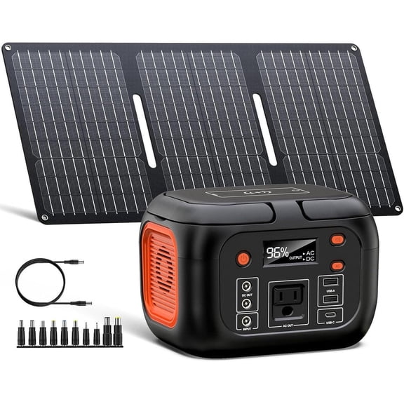 SinKeu 150W Portable Power Station 97Wh Battery Bank Fast Charging Solar Generator for Camping & 30W Solar Panel