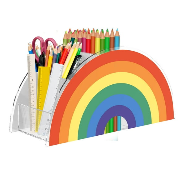 Rainbow Pencil Holder for Desk,Acrylic Desktop Storage with 5 Slots Scratch Resistant Transparent for Office Decoration​