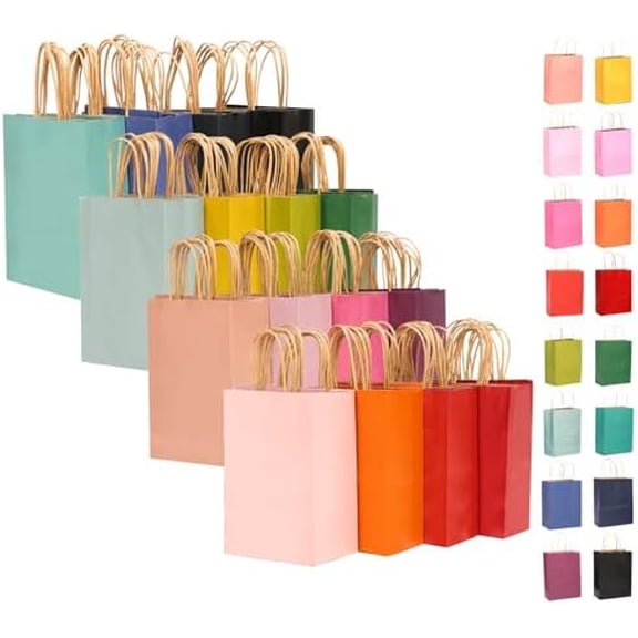Large Kraft Paper Bags with Handles Bulk 13"x10"x5" 32-Packs Gift Bags 16 Different Senior Color Bags Multiple Uses（Large Size）