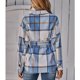 thumbnail image 5 of Chaqueta a cuadros para mujer con solapa, botonadura única, informal, holgada, con estampado de cuadros, chaqueta de manga larga con cinturón tonal, Azul M, 5 of 7