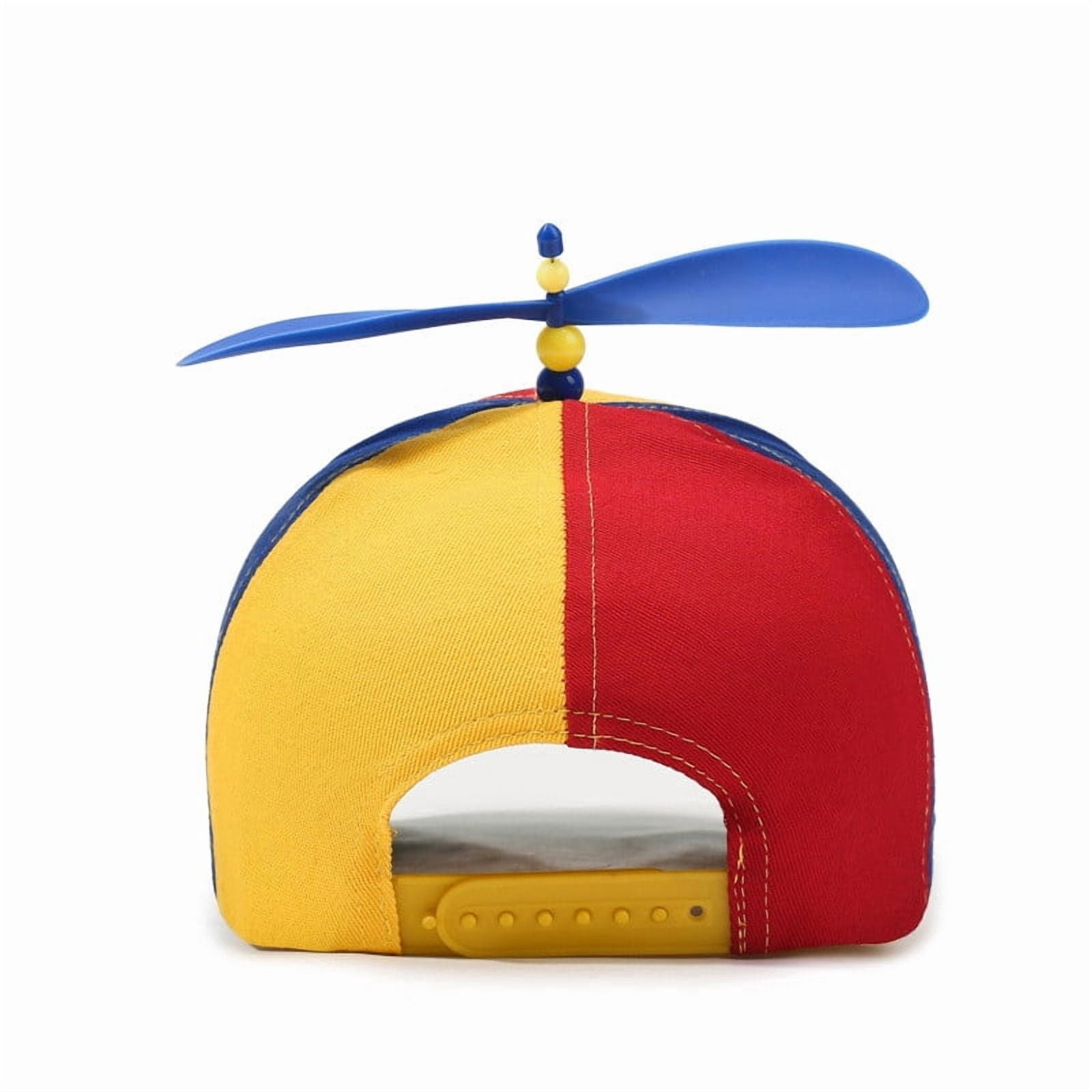 HCBY Novelty Propeller Baseball Hat with Spinning Helicopter Top, Color Block, Adjustable, Curved Brim, Funny Party Cap for Cosplay & Photo Prop