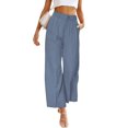 thumbnail image 1 of Women Regular Fit Trouser Straight Wide Leg High Waist Button Closure Modern Business Pants Blue L, 1 of 4