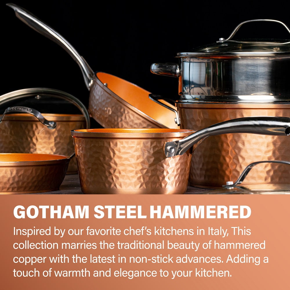 Gotham Steel Ultimate One Chef's Kitchen Copper Coating – Includes  Skillets, Stock Pots, Deep Square Pan with Fry Basket, 15 Piece Set