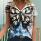 thumbnail image 2 of Camiseta de manga corta suelta con cuello en V y estampado informal a la moda para mujer Pompotops hkajfhjk462208, 2 of 5