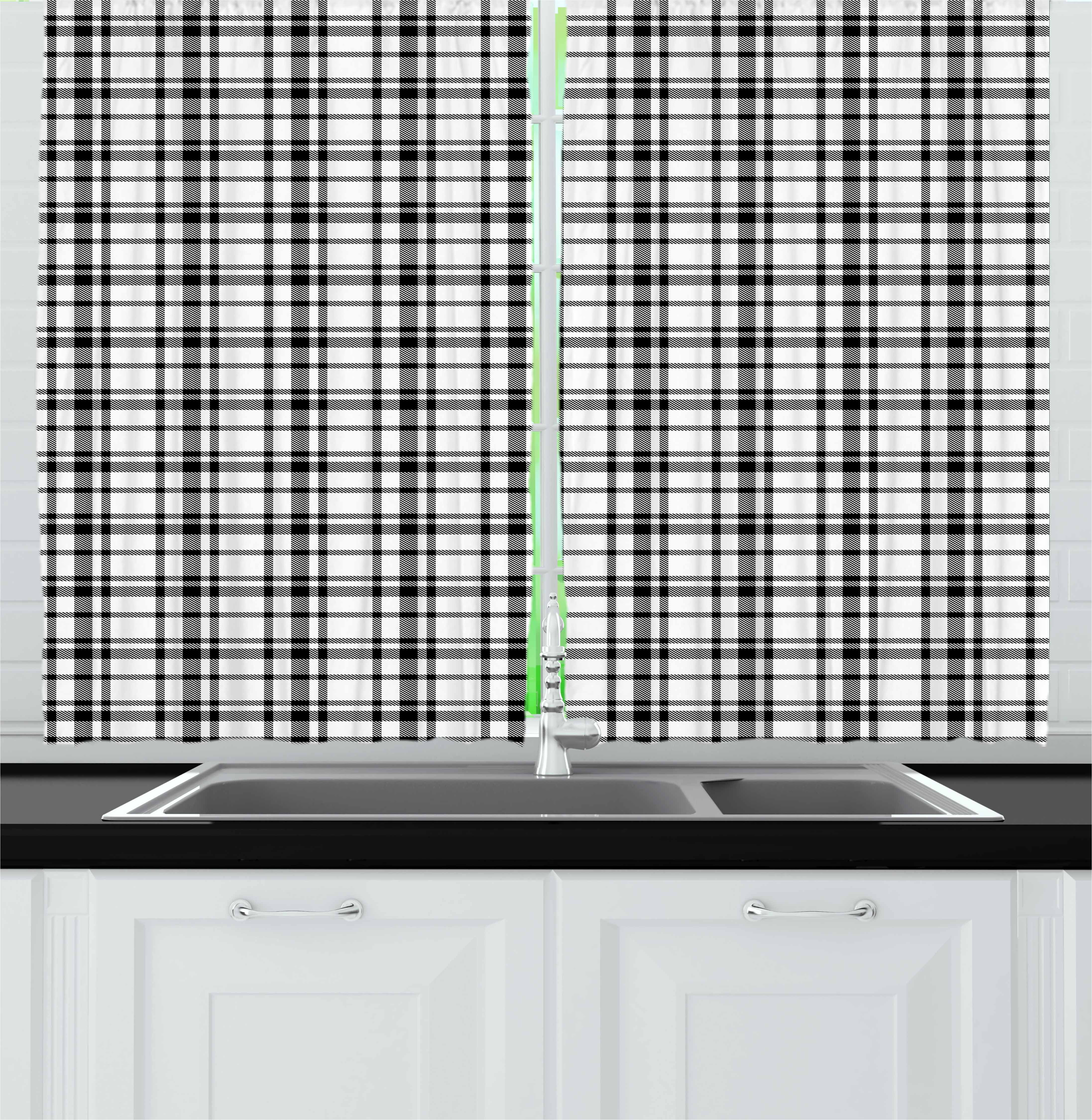 Plaid Curtains 2 Panels Set Black And Tiendamia Com