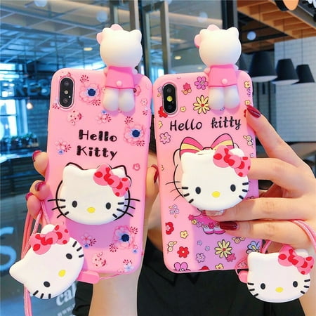 GQ Hello Kitty For Xiaomi Redmi 8 8A 9 9A 9T 9C 10 10A 10C Note 7 8 9 9s 10 11 Pro POCO M3 X3 Phone Case With Holder Rope