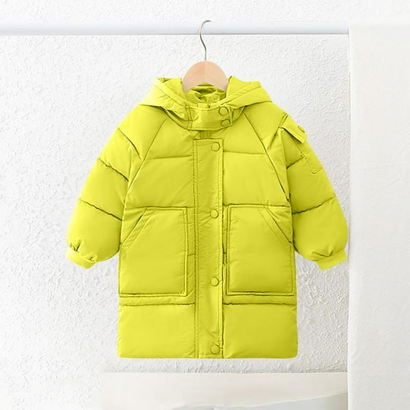 dazeni Girls Fleece Puffer Jacket Full Zip Quilted Hooded Bubble Coats Padded Jacket Long Sleeve Winter Warm Coat with Deep Pockets Yellow 5 Years