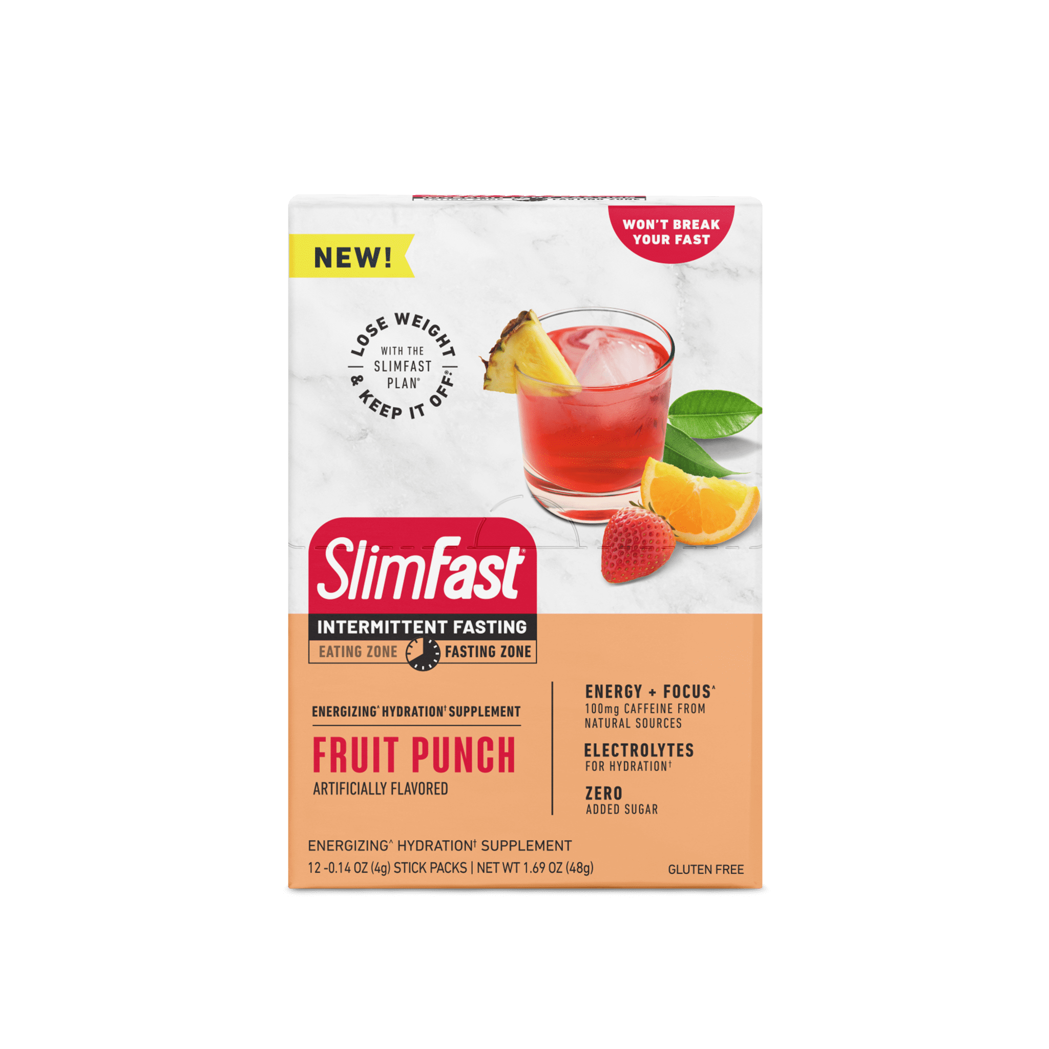 SlimFast, Intermittent Fasting Energizing Hydration Drink Mix, Fruit Punch, 12 Servings