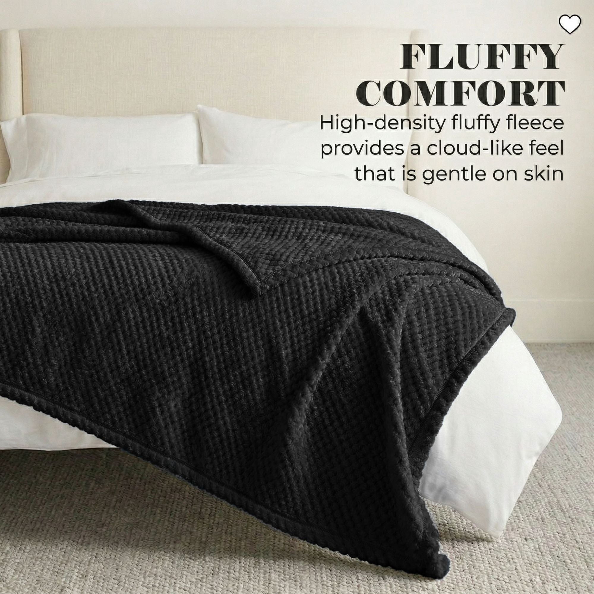 Superior Lily Pebbled Fluffy Fleece Blanket, Twin Size, Black