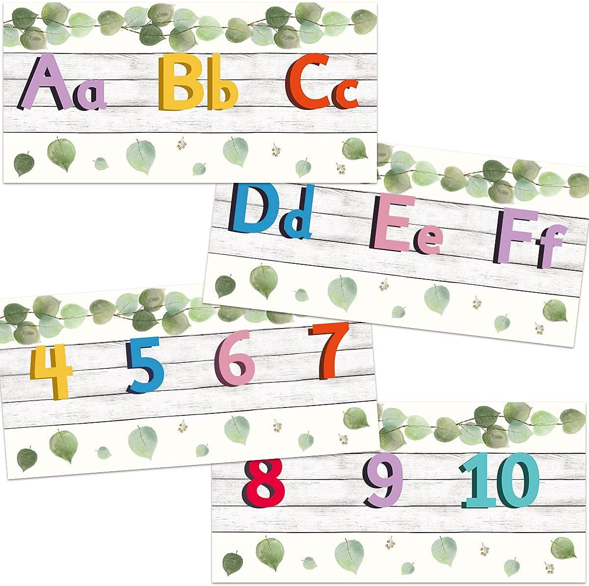 Eucalyptus Alphabet Bulletin Board Set Classroom Wall Decoration Colorful Alphabet and Number Line Strips Bedroom Educational 
