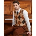 thumbnail image 5 of Kallspin Men's Argyle Vest Sweater Wool Blend V-Neck Sleeveless Pullover Sweater(Coffee,X-Large), 5 of 7