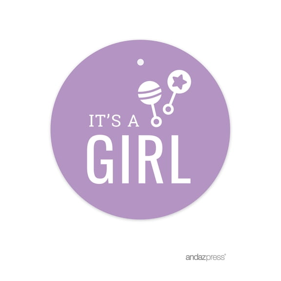 It's A Girl Lavender Chevron Baby Shower Round Circle Gift Tags, 24-Pack