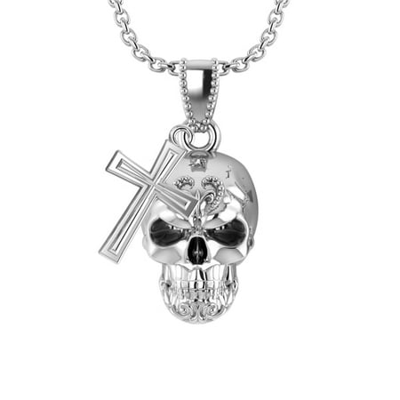 Sterling Three-dimensional skull and cross Necklace