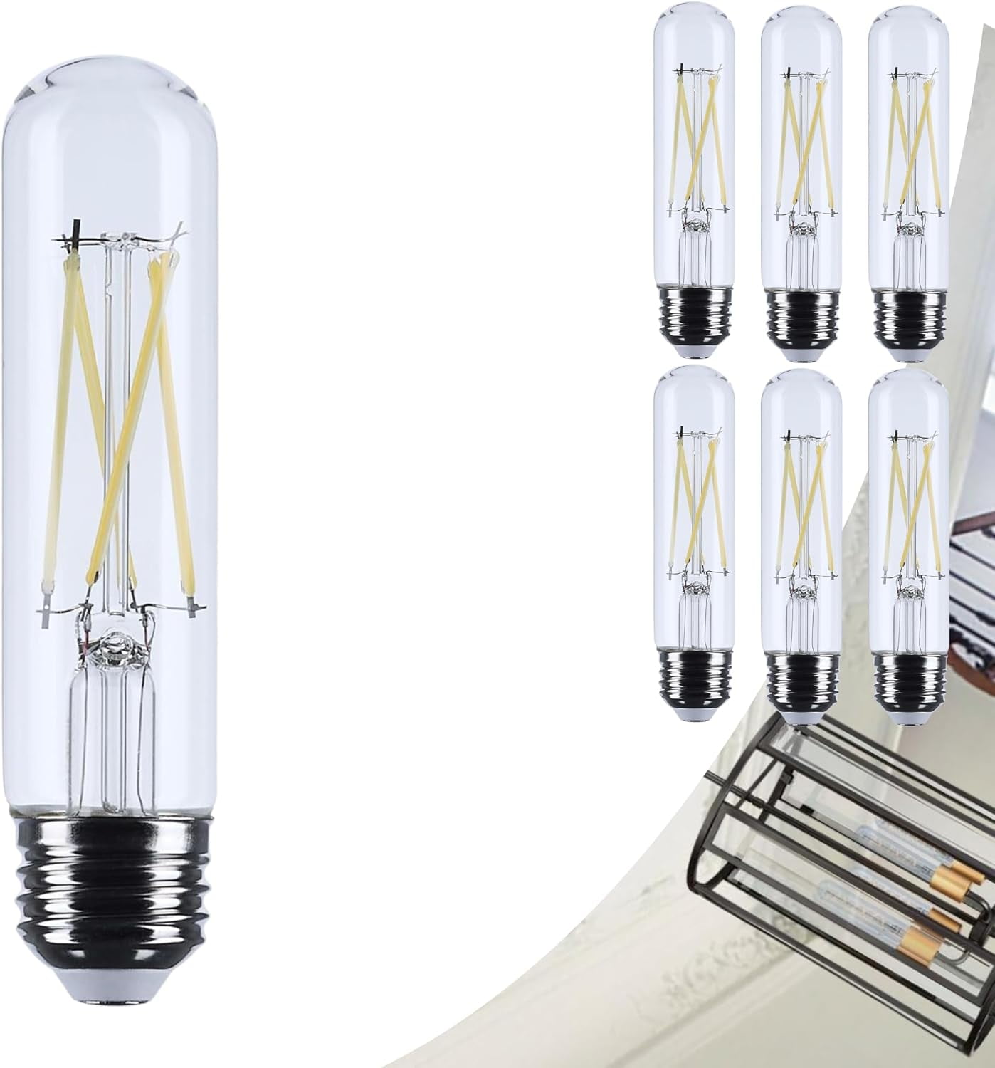 Satco S12527 LED T10 Light Bulbs 8W 120V 5000K 800 Lumen E26 Medium Base Dimmable (6 Pack)