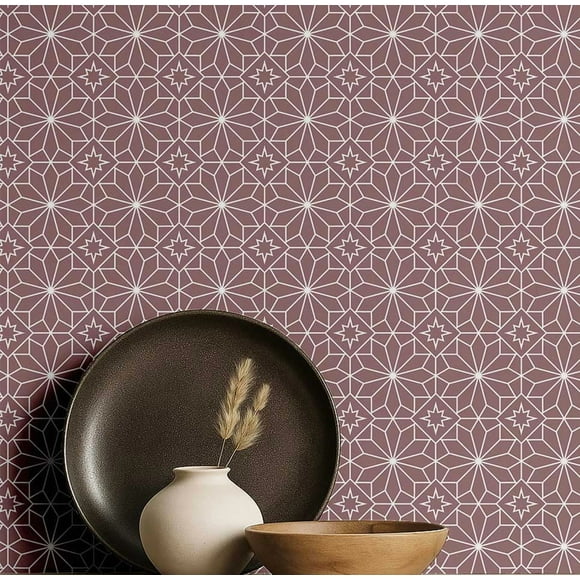 S4sassy Removable Vintage Style Waterproof Wall Wrap, Finish Mosaic Tile Wallcover, Lattice Star Pattern Contact Paper for Backsplash, Self Adhesive Vinyl Wallpaper Roll - Purple - 25"x360"