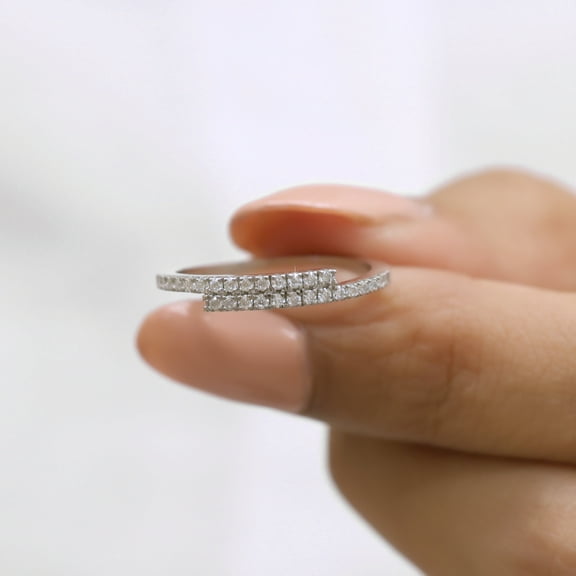 Jewelegant Minimalist Wedding Band - 1.30 MM Round Moissanite Diamond Band - Bypass Setting Half Eternity Band