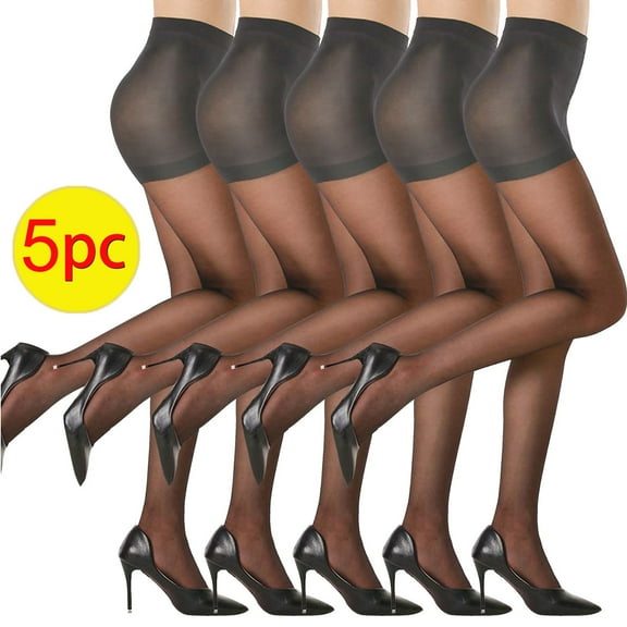 Alkepwun Sheer Tights for Women 5 Pairs Control Top Mesh Stockings High Waist Pantyhose with Reinforced Toes