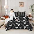 thumbnail image 4 of Manfei Valentine's Day 3-Piece Full Size Comforter Sets for Women Female Men,Black White Love Heart Print Bedding Comforter Set,Graffiti Splash Lightweight Bedding Sets,Breathable Home Decor, 4 of 8