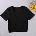 thumbnail image 2 of Miluxas Women's Workout Crop Tops Ribbed V Neck Short Sleeve Cropped T Shirts Summer Yoga Gym Running Crop Tee Tops Quick Dry Black, 2 of 5