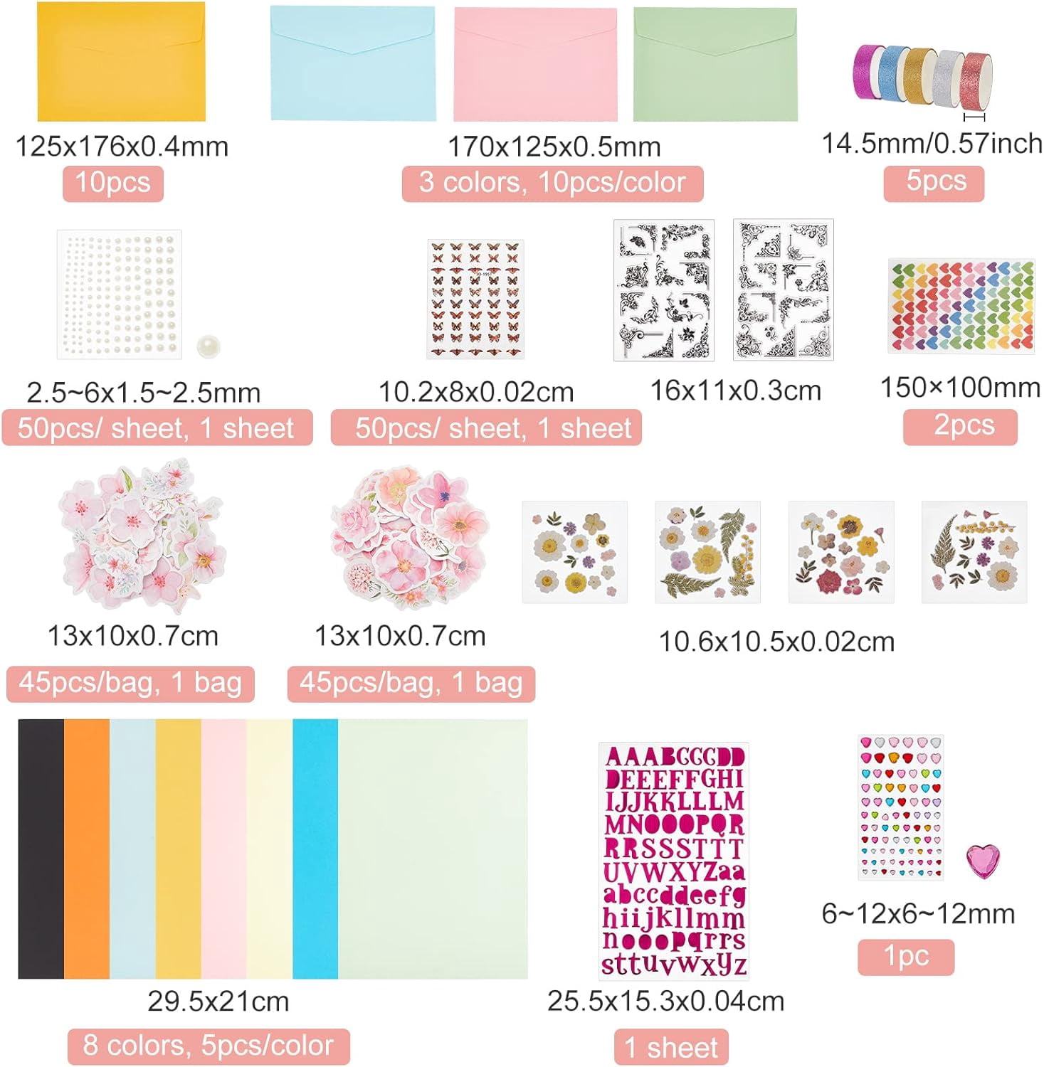 DIY Envelope Card Craft Kits Lace Clear Stamps Butterfly Flowers Number Stickers Envelope Cards Making DIY Scrapbooking Tools Kits Set Mixed ColorDIY