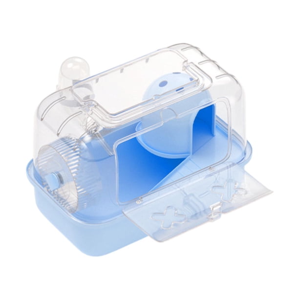 Jaula para hámster portátil con ventilación, transpirable, transparente con asa, hábitat para azul