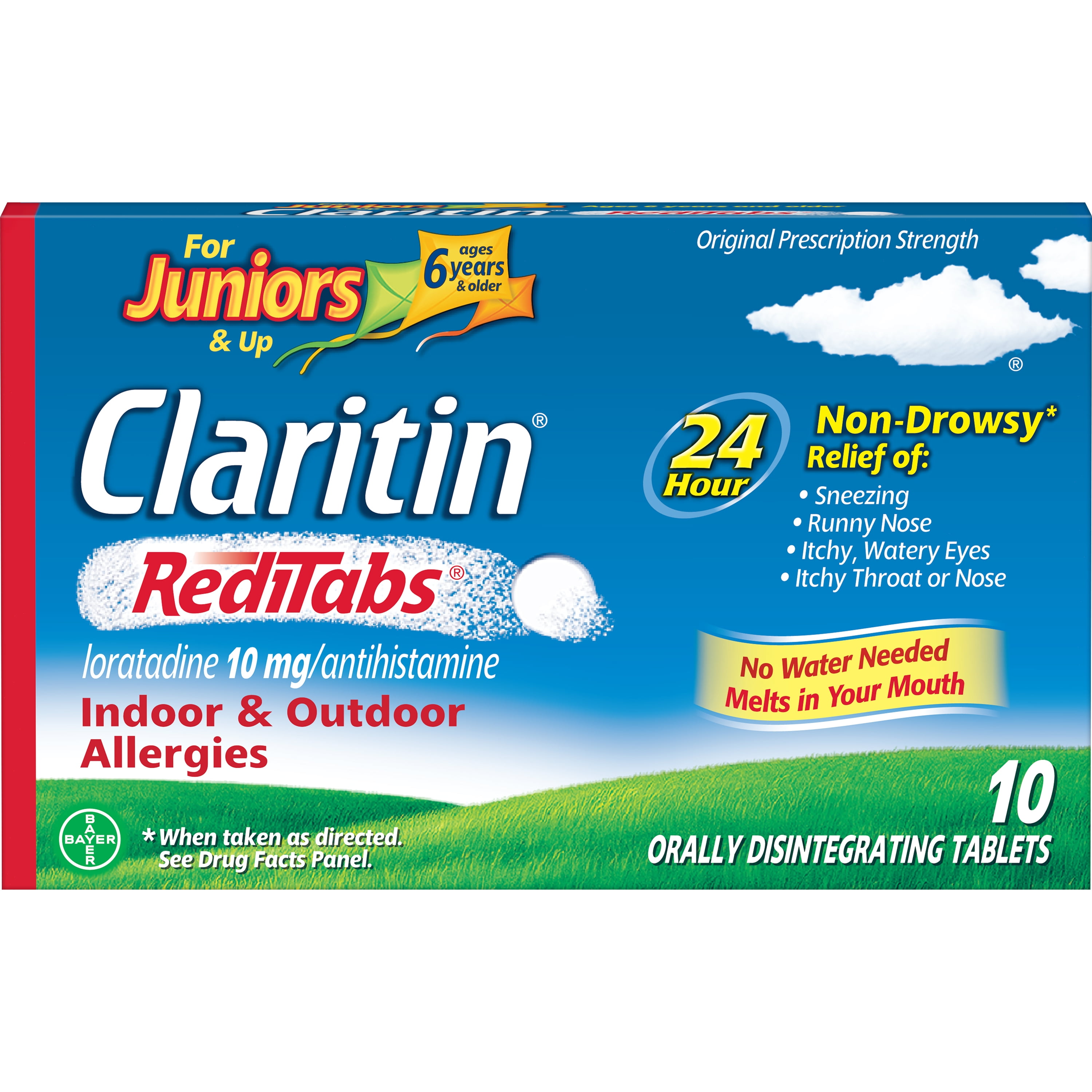 Junior's Claritin 24 Hour Non-Drowsy Allergy Relief RediTabs, 10mg, 10 ...
