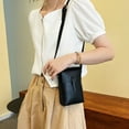 thumbnail image 4 of Bolso inclinado de cuero suave retro de hombro casual para mujer bolso vertical para teléfono móvil de PU, 4 of 5