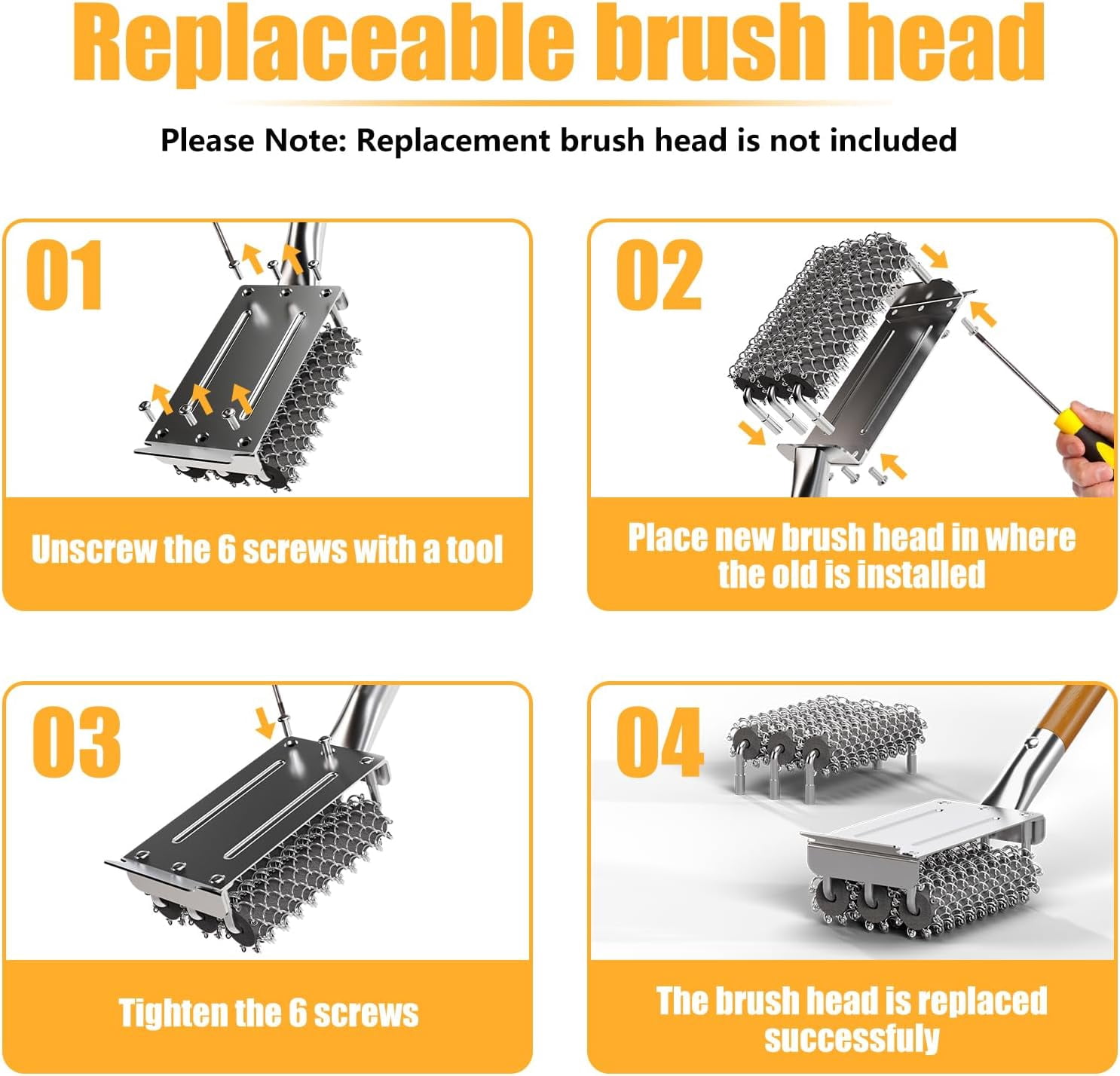 Grill Brush and Scraper Bristle Free with Dual Grip, 304 Stainless Steel Food-Grade Brush Head, Outdoor Grill Cleaning Brush Safe BBQ Grill Accessories Cleaner for Porcelain