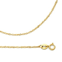 Solid 14k Yellow Gold Necklace Singapore Chain Twisted Link Diamond Cut Thin Dainty, 0.9 mm - 16 inch