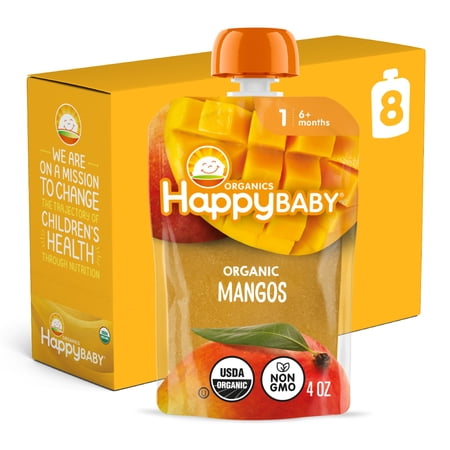Happy Baby Organics Clearly Crafted, Stage 1 Mangos Organic Baby Food Pouches, 3.5 oz. (8 pack)