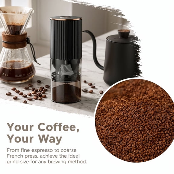 MGGEED Cordless Coffee Grinder with Ceramic Burr, USB Rechargeable, Adjustable Grind Size, Portable for Home and Travel