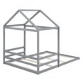 thumbnail image 4 of Euroco Wood Full Size House Bed with Roof, Floor Platform Bed with Guardrails for Kids Bedroom, Gray, 4 of 8
