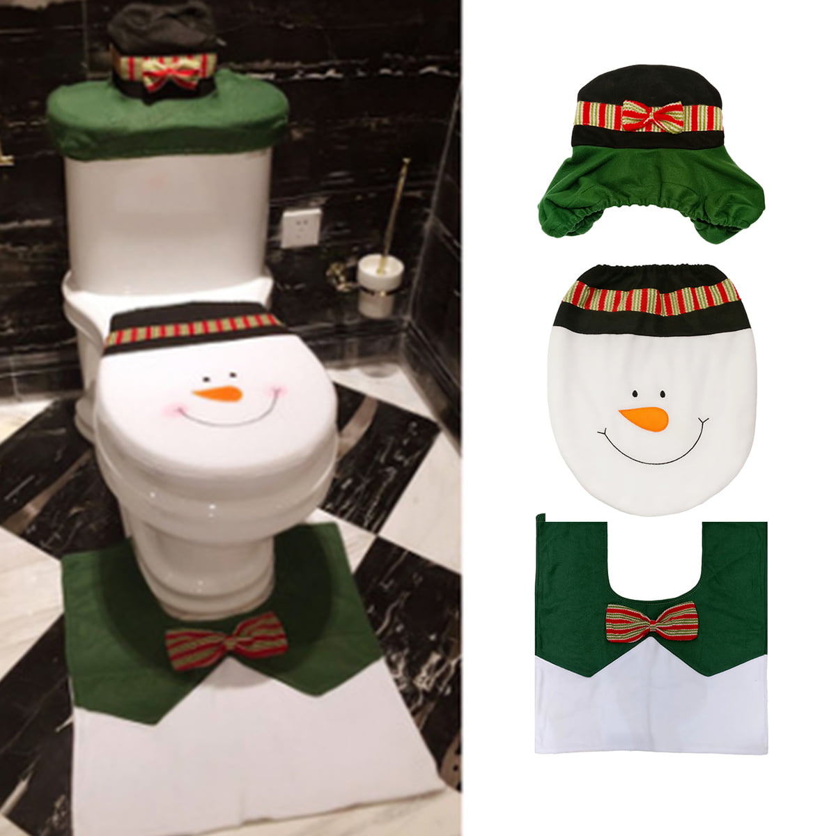 3pcs Santa Claus Rug Seat Bathroom Set Merry Christmas Decorations For Home 