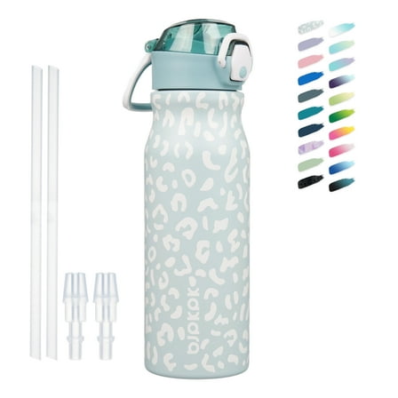 BJPKPK 25oz Stainless Steel Water Bottle with Straw, Insulated Water Bottle, Blue Leopard