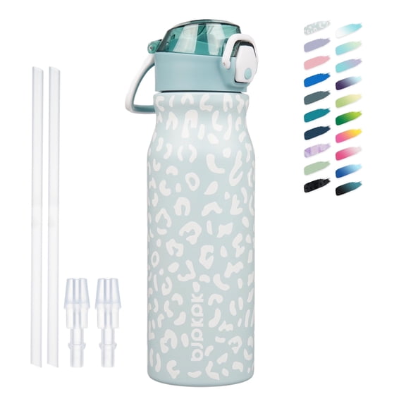 BJPKPK 25oz Stainless Steel Water Bottle with Straw, Insulated Water Bottle, Blue Leopard