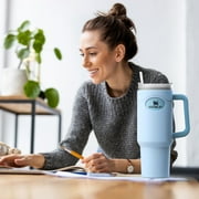 Silicone Boot Skin for Stanley 40oz Tumbler with Handle - Protective Full Sleeve for Quencher Adventure Cup, Bumper Case with Featured Logo Silicone Sleeve only (Blue)