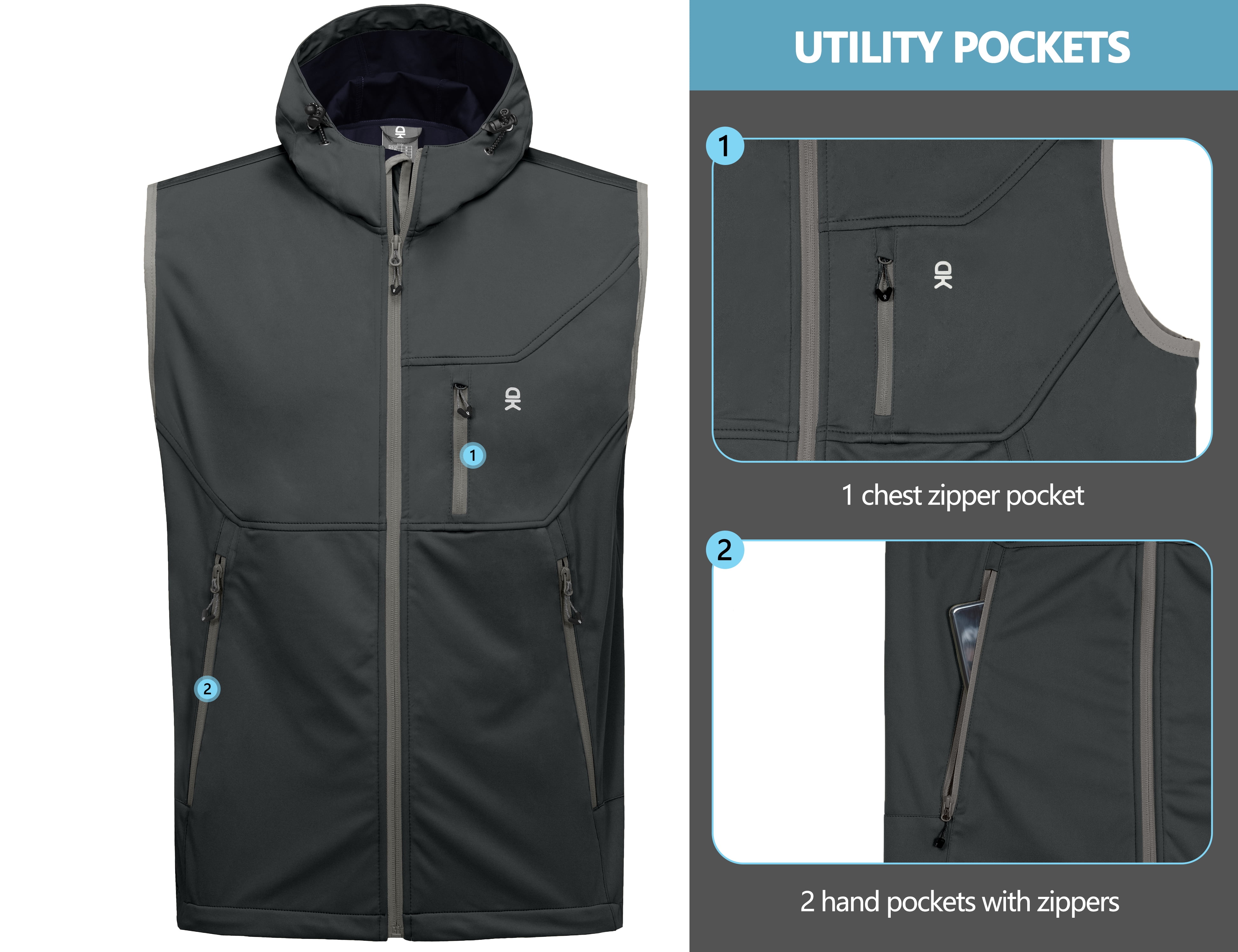 Little Donkey Andy Men's Lightweight Softshell Vest Windproof Sleeveless Jacket for Travel Hiking Running Golf Size M