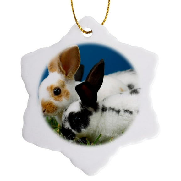 3drose, Pet - Young Rex Rabbits., 3 inch Snowflake Porcelain Ornament