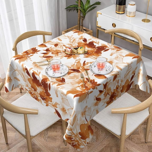 Burnt Orange Tablecloth Square 52x52 Inch Fall Watercolor Flower Table Cloth,Stain Resistance Summer Season Leaves Floral Table Covers for Kitchen Dining,Small Tablecloth for Party Picnic