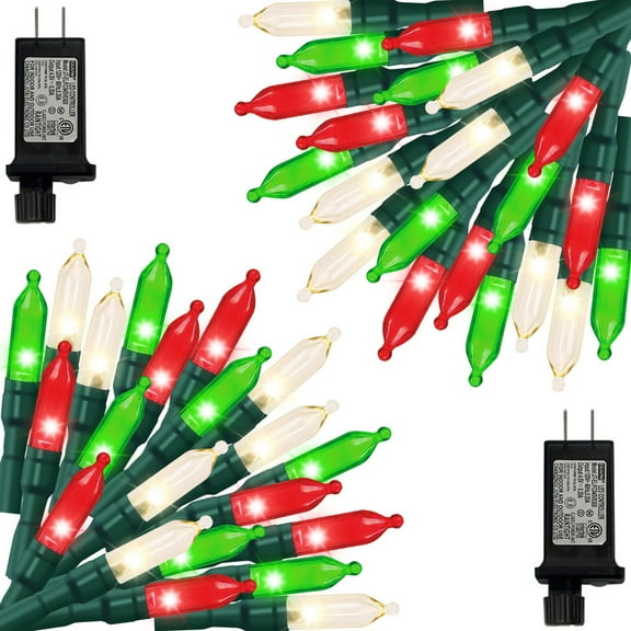 2 Pack Red Green White Christmas Mini Lights, 32.5FT 100 LED Clear Bulbs String Lights with 16 Light Modes, Fairy Lights Plug in for Outdoor Xmas Trees Garland Wreath Holiday Decorations