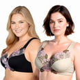 thumbnail image 5 of Curve Muse Women's Plus Size Minimizer Wireless Unlined Bra with Embroidery Lace-2Pack-BLACK,NUDE-38C, 5 of 6
