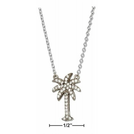 - Sterling Silver 16-18 in. Adjustable Micro Pave Cubic Zirconia Palm Tree Necklace