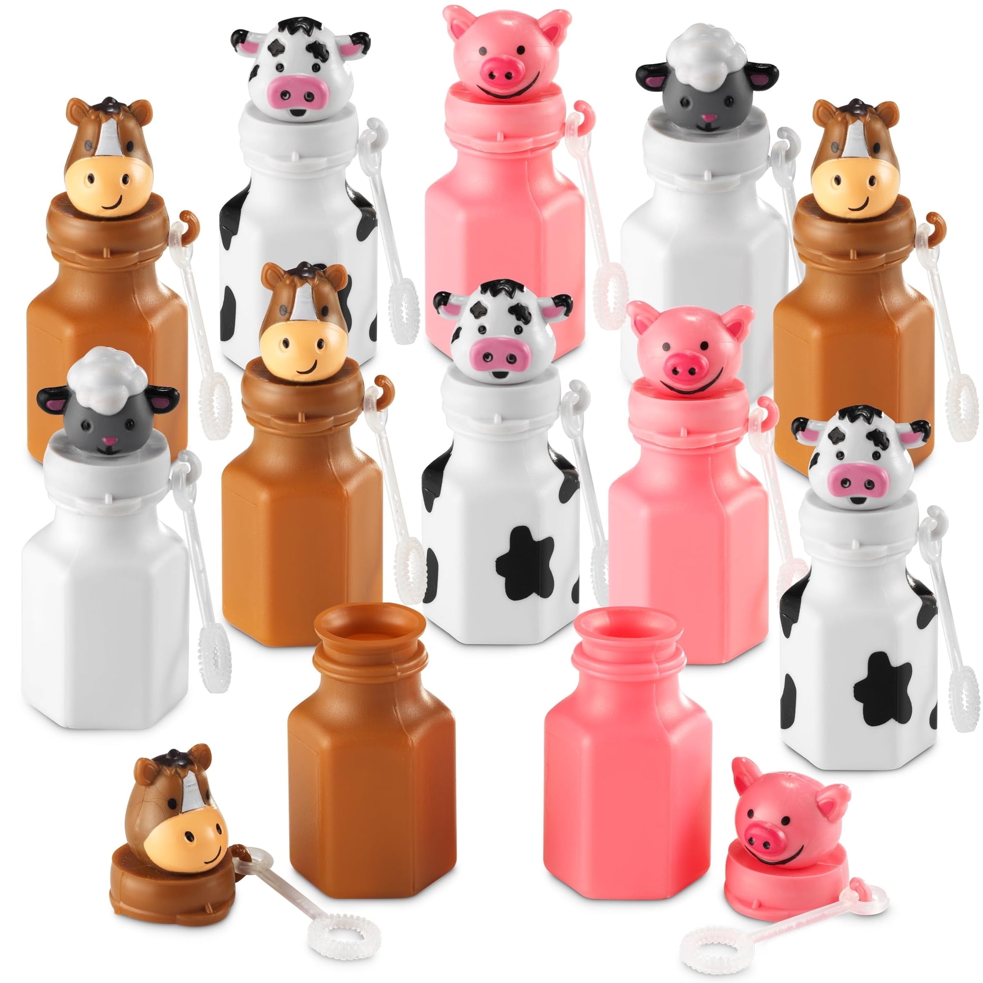Mini Farm Animal Bubbles - (Pack of 12) 3-Inch Barnyard Bubble Wand Bottles, Assorted Farm Animals Horse, Sheep, Pig and Cow, Birthday Party Favors for Kids, Baby Showers, Goody Bag Toys