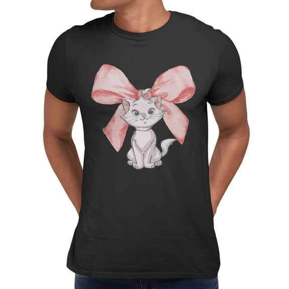 Disney The Aristocats Big Bow Marie Watercolor Men's T Shirt (Black, S-XXXL)