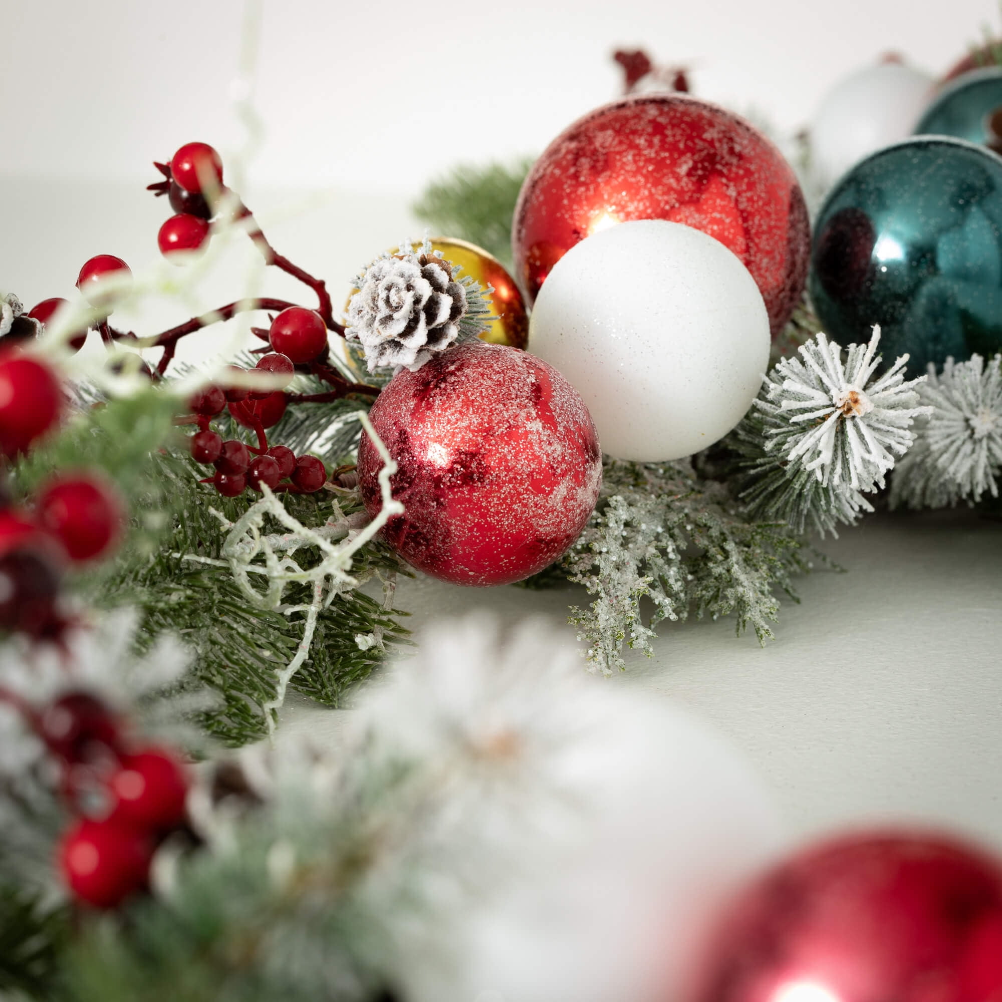 72"L Sullivans Artificial Shiny Ball Frosted Christmas Garland, Multicolor